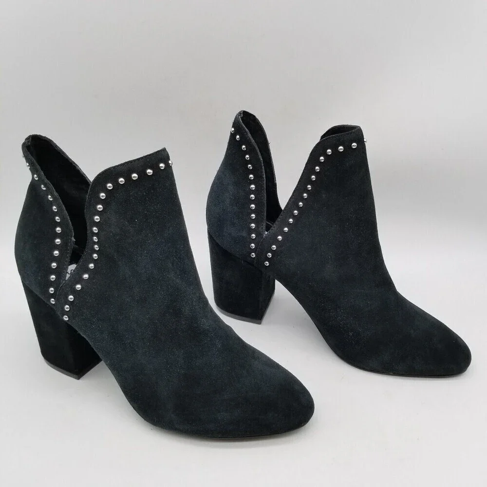 Steve Madden Women Black Suede Rockstar Studded Heel Ankle Bootie 8‎